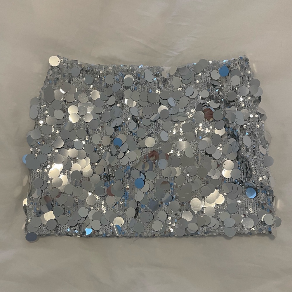 Edikted Silver Sequin Skirt - Size Small